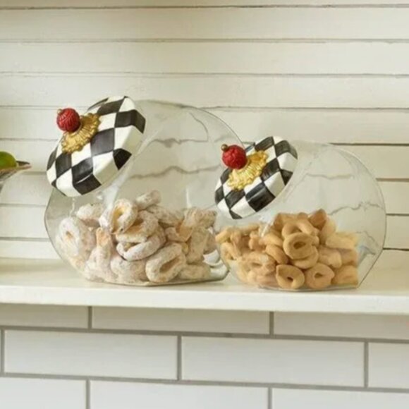 MacKenzie-Childs Courtly Check Sweets Jar — Large (Iconic Tilt-Top) Noir Glam! - Picture 4 of 16